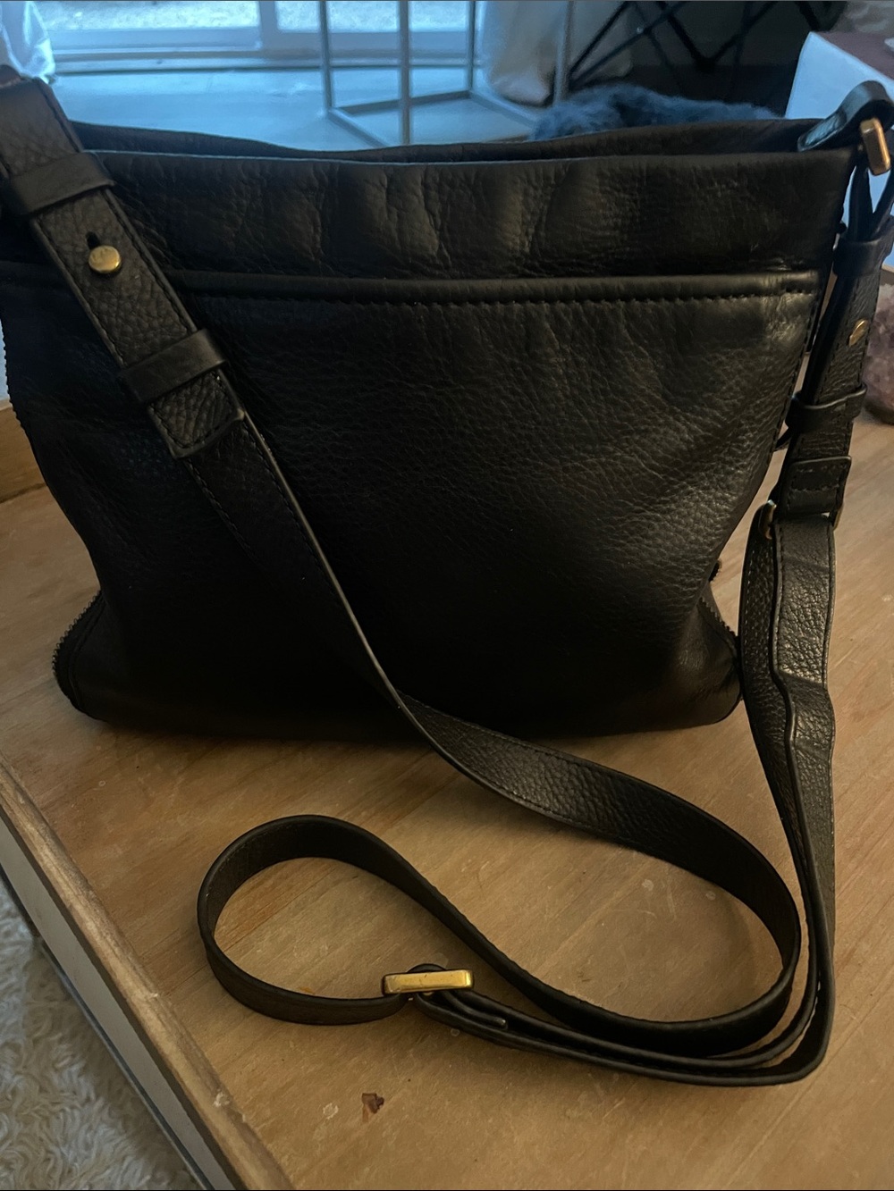 Fossil Black Leather Crossbody Bag expandable